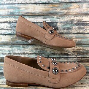Karl Lagerfeld Studded Flats 5.5M Taupe Suede Slip On Flats Comfort Loafer Shoe